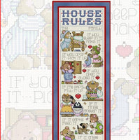 Teddy House Rules Cross Stitch Pattern