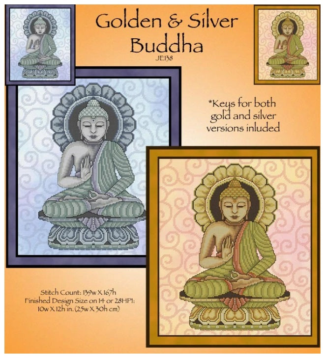 Golden and Silver Buddha Cross Stitch Pattern