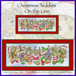 Christmas Teddies on the Line Cross Stitch Pattern