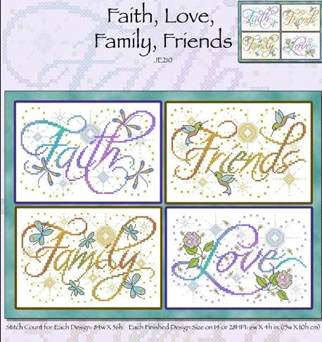 Faith, Family, Friends, Love Cross Stitch Pattern