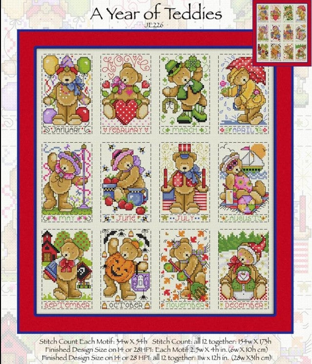 A Year of Teddies Cross Stitch Pattern