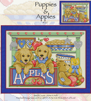 Puppies and Apples Cross Stitch Pattern