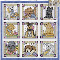 Nine Playful Puppies Cross Stitch Pattern