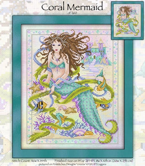 Coral Mermaid Cross Stitch Pattern