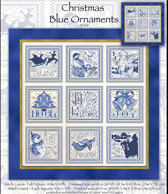 Christmas Blue Ornaments Cross Stitch Pattern