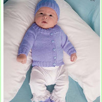 Classic Prints Baby Cardigan, Hat and Bootees Knitting Pattern