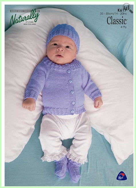 Classic Prints Baby Cardigan, Hat and Bootees Knitting Pattern