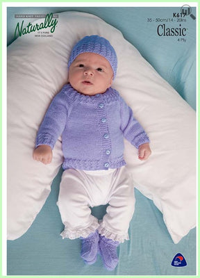 Classic Prints Baby Cardigan, Hat and Bootees Knitting Pattern
