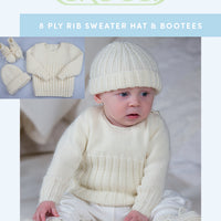 8ply Rib - Sweater, Hat & Bootees Knitting Pattern