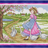Girl with Geese Cross Stitch Pattern