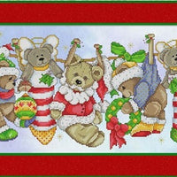 Christmas Teddies on the Line Cross Stitch Pattern
