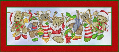 Christmas Teddies on the Line Cross Stitch Pattern