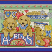 Puppies and Apples Cross Stitch Pattern